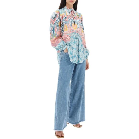 Etro Tops - NWT Etro Teal Multicolor Paisley Georgette Long Sleeve Tie Neck Blouse 48 / XL